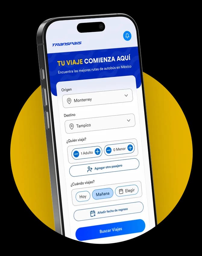 Vista previa de la app móvil de Transpaís Captura de pantalla de la aplicación móvil de Transpaís